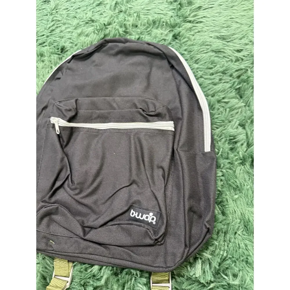 b-wada Black Compact Backpack Small Daypack with Olive Green Accents Adjustable